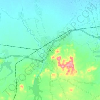 Mapa topográfico Sihor, altitude, relevo