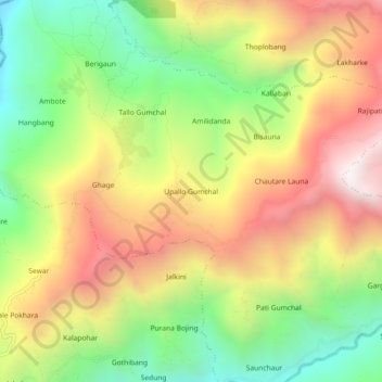 Mapa topográfico Upallo Gumchal, altitude, relevo