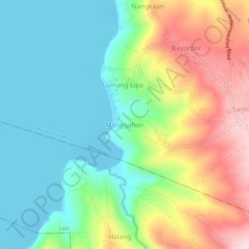 Mapa topográfico Manggahan, altitude, relevo
