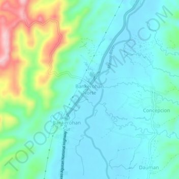 Mapa topográfico Bankerohan Norte, altitude, relevo