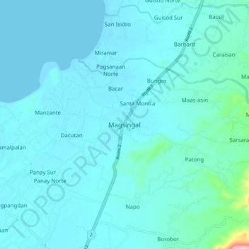 Mapa topográfico Magsingal, altitude, relevo