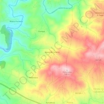 Mapa topográfico Maxial da Carreira, altitude, relevo