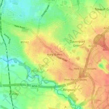 Mapa topográfico Hale Barns, altitude, relevo