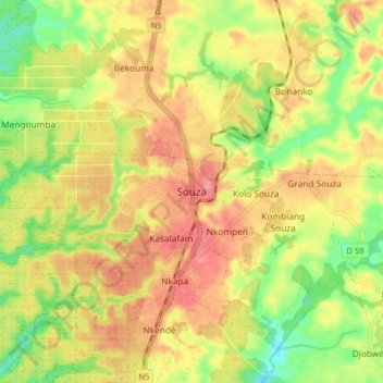 Mapa topográfico Souza, altitude, relevo