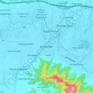 Mapa topográfico Baleendah, altitude, relevo