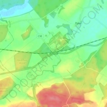 Mapa topográfico Brodie, altitude, relevo