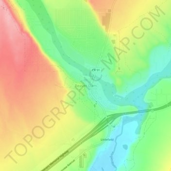 Mapa topográfico Beaver Dam, altitude, relevo