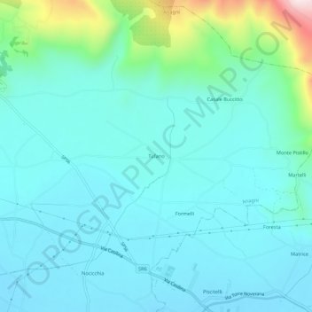 Mapa topográfico Tufano, altitude, relevo