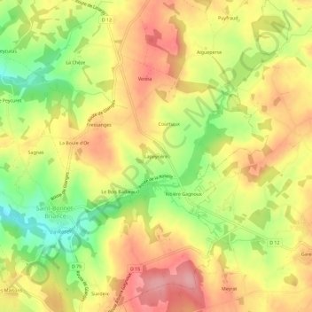 Mapa topográfico Lapeyrière, altitude, relevo