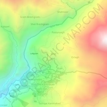 Mapa topográfico Gree, altitude, relevo