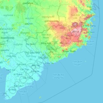 Mapa topográfico Dong Nai Province, altitude, relevo