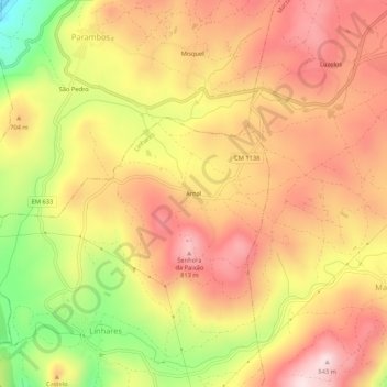 Mapa topográfico Arnal, altitude, relevo
