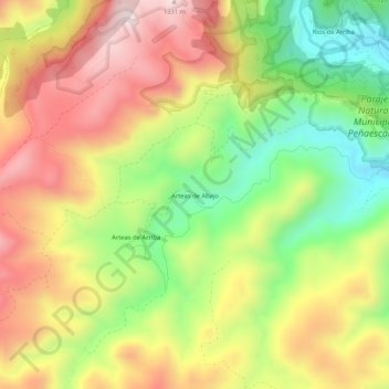 Mapa topográfico Arteas de Abajo, altitude, relevo