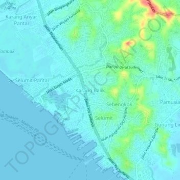 Mapa topográfico Karang Balik, altitude, relevo