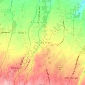 Mapa topográfico Pulong Bunga, altitude, relevo