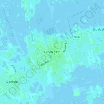 Mapa topográfico Grootegast, altitude, relevo