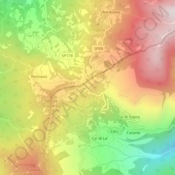 Mapa topográfico Scabiazza, altitude, relevo
