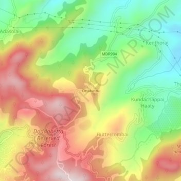 Mapa topográfico Ottabettu, altitude, relevo