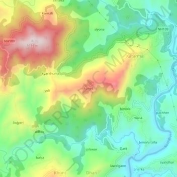 Mapa topográfico kaneli, altitude, relevo