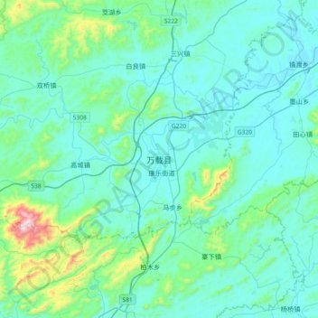 Mapa topográfico 万载县, altitude, relevo