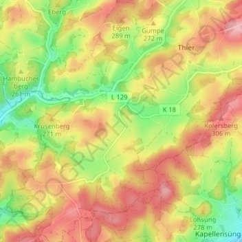 Mapa topográfico Alfen, altitude, relevo