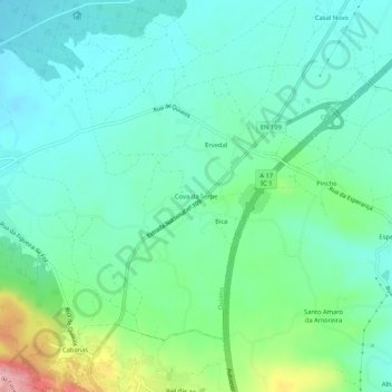 Mapa topográfico Cova da Serpe, altitude, relevo
