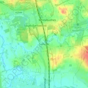 Mapa topográfico Salfords, altitude, relevo