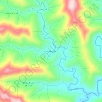 Mapa topográfico Linha Arara, altitude, relevo