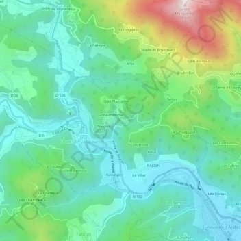 Mapa topográfico Le Serret, altitude, relevo