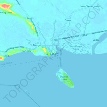 Mapa topográfico Basey, altitude, relevo