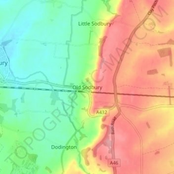 Mapa topográfico Old Sodbury, altitude, relevo