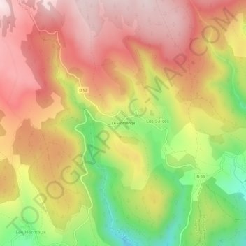 Mapa topográfico Le Fromental, altitude, relevo