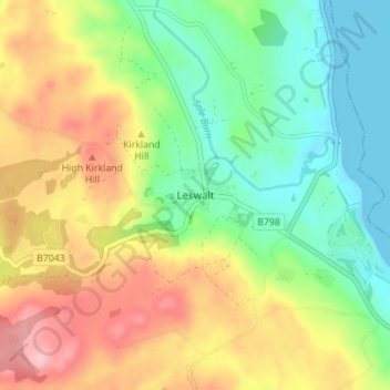 Mapa topográfico Leswalt, altitude, relevo