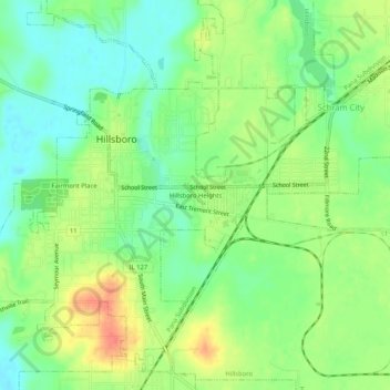 Mapa topográfico Hillsboro Heights, altitude, relevo