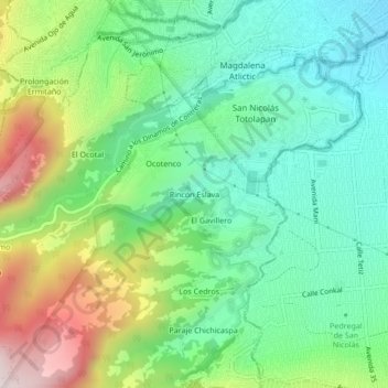 Mapa topográfico Rincón Eslava, altitude, relevo