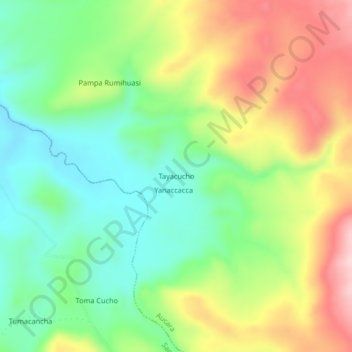 Mapa topográfico Tayacucho, altitude, relevo