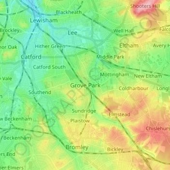 Mapa topográfico Grove Park, altitude, relevo