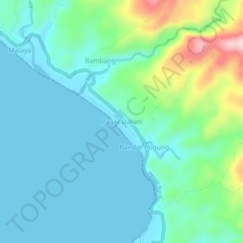 Mapa topográfico Pagar Dalam, altitude, relevo