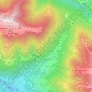 Mapa topográfico Alpe Mezzavia, altitude, relevo