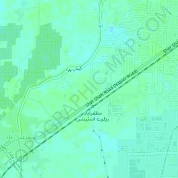 Mapa topográfico Muzafarabad, altitude, relevo