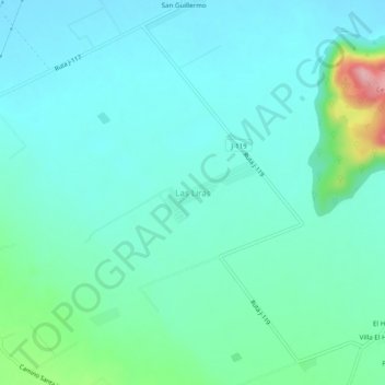 Mapa topográfico Las Liras, altitude, relevo