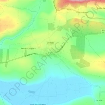 Mapa topográfico Benafim, altitude, relevo