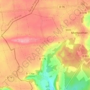 Mapa topográfico Courtioux, altitude, relevo