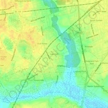 Mapa topográfico Ivey Hall, altitude, relevo