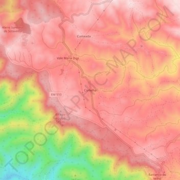 Mapa topográfico Cortelha, altitude, relevo