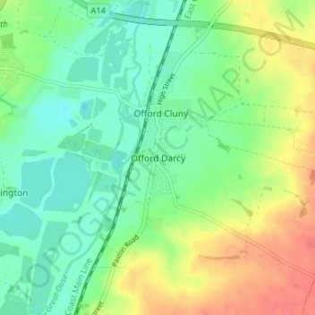 Mapa topográfico Offord Darcy, altitude, relevo