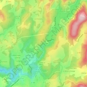 Mapa topográfico Les Bariousses, altitude, relevo