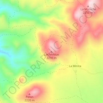 Mapa topográfico Las Minitas, altitude, relevo
