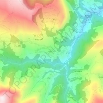Mapa topográfico Veguilla, altitude, relevo
