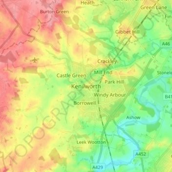 Mapa topográfico Kenilworth, altitude, relevo